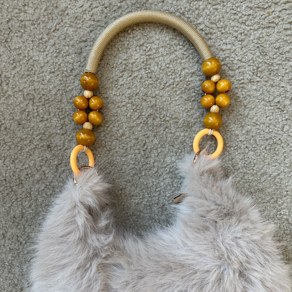 Boho Faux Fur Hobo with Beaded Handles NWOT - Picture 10 of 10